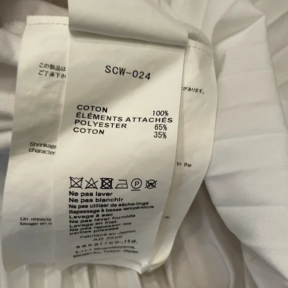 SACAI Hybrid Contrast NWOT Pleated Back T-Shirt Size Japanese 3 US M-L
